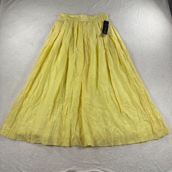JH Collectibles VTG Yellow 100% Silk Pleated Maxi Skirt with Lining Size 8 Fairy - Picture 1 of 7